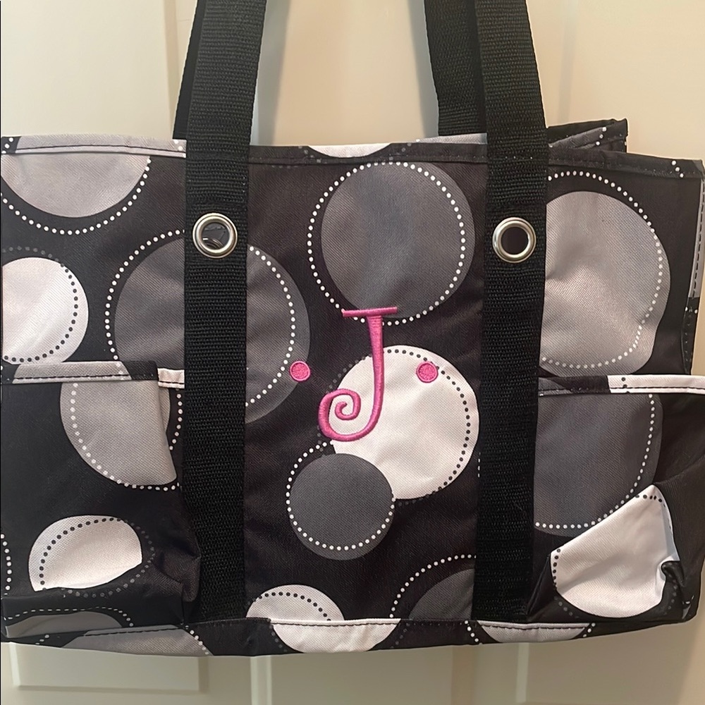 NWOT Thirty-One black and gray tote bag with monogram.